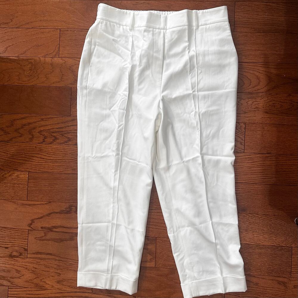 Michael Kors White Avery Pleated Pull On Pant, Lining, Cuff Hem, Size 16, NEW